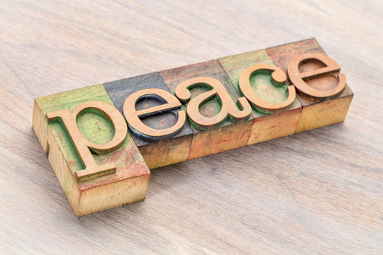 peace word abstract in wood type