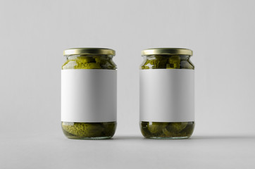 Pickled Cucumber Jar Mock-Up - Two Jars. Blank Label.
