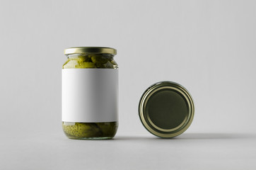 Pickled Cucumber Jar Mock-Up - Two Jars. Blank Label.