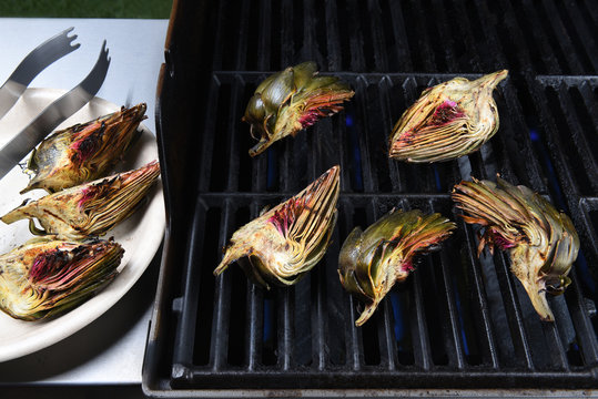 Artichoke Halves On A Gas Grill