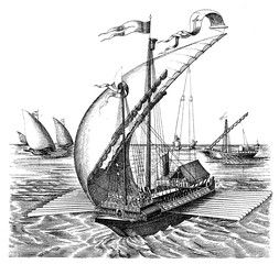 Venetian galley with 26 oars (from Spamers Illustrierte  Weltgeschichte, 1894, 5[1], 460) © Juulijs