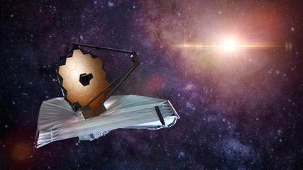 Naklejka premium James Webb Space Telescope observing a distant star