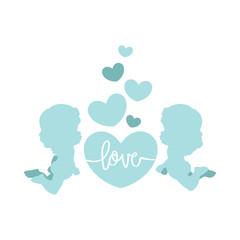 Clip art of two cute cherubs & hearts in blue shades which can be used for creating your own wallpapers, backgrounds, backdrop images, fabric patterns, clothing prints, labels, crafts & other projects