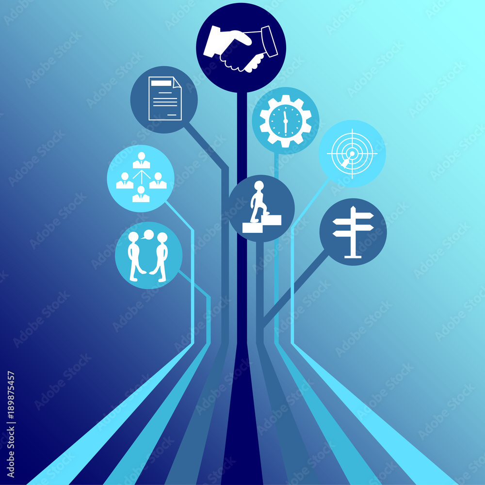 Poster project management conceptual background as vector illustration with different symbols.