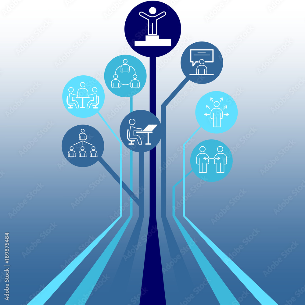 Poster project management conceptual background as vector illustration with different symbols.