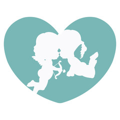 Clip art of two cute cherubs kissing & a heart in blue shades which can be used for creating your wallpapers, backgrounds, backdrop images, fabric patterns, clothing prints, labels, crafts & projects