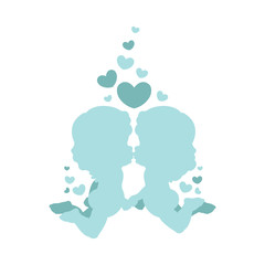 Clip art of two cute cherubs kissing & hearts in blue shades which can be used for creating your wallpapers, backgrounds, backdrop images, fabric patterns, clothing prints, labels, crafts & projects