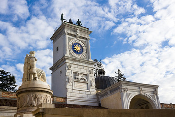 Udine -The statue of Peace and Clock tower in the  Freedom square, Friuli-Venezia Giulia
