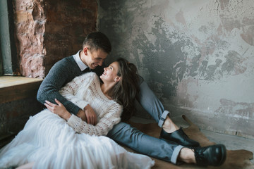 Newlyweds are resting at home. Artwork