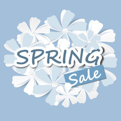 Spring sale vintage background with paper cut flower, vector illustration template, banners, Wallpaper, invitation, posters, brochure, voucher discount.