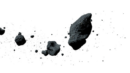 a swarm of asteroids isolated on white background