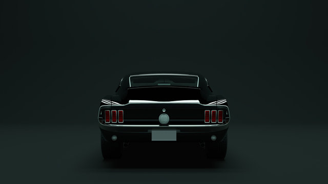 Powerful Black Muscle Car 3d Illustration