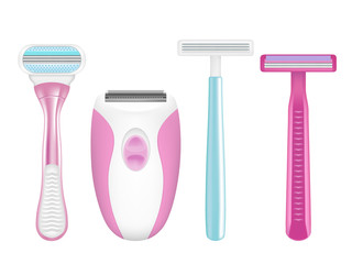 Shaving razor mockup set, vector realistic illustration