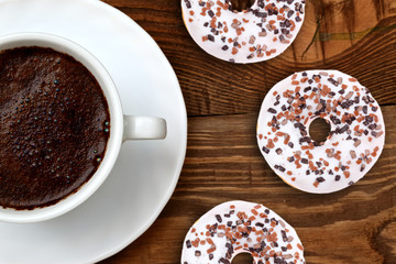 Extremely tasty sweet donut together with aromatic coffee full of caffeine is an unforgettable taste and relaxation experience after every effort, both mental and physical.
