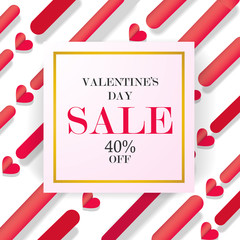 Valentine's day sale background with red paper heart, vector illustration template, banners, Wallpaper, invitation, posters, brochure, voucher discount