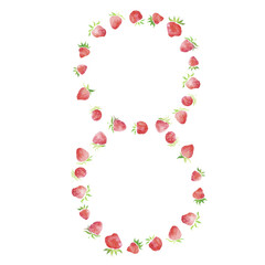 8 march postcard, greeting watercolor strawberries invitation, spring day, eight march, rustic berry illustration, boho wedding image.