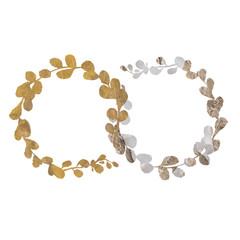 Golden wedding rustic wreath , rural restaurant banner background with natural gold foil textures. For wedding card, greeting cards and creation of hipster labels and natural eco and bio shops.
