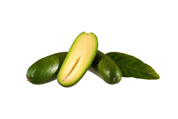 Fresh seedless cocktail avocado isolated on white background. Cucumber avocado. Marks and Spencer new genetic gift for avocado fans.