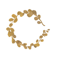 Golden wedding rustic wreath , rural restaurant banner background with natural gold foil textures. For wedding card, greeting cards and creation of hipster labels and natural eco and bio shops.