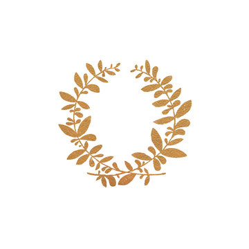 Golden wedding rustic wreath , rural restaurant banner background with natural gold foil textures. For wedding card, greeting cards and creation of hipster labels and natural eco and bio shops.