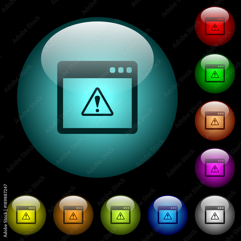 Poster application warning icons in color illuminated glass buttons