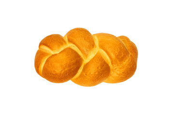 loaf of white bread with a golden crust isolated on a white background