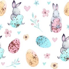 Wall murals Watercolor set 1 Watercolr pattern cute easter bunnies. Vintage holiday design. Artistic spring illustration
