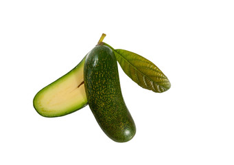 Fresh seedless cocktail avocado isolated on white background. Cucumber avocado. Marks and Spencer new genetic gift for avocado fans.