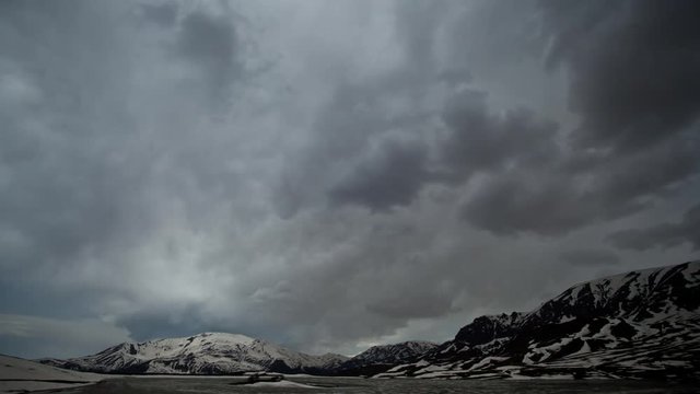 Deepest Highland Place. Nahchevan Mountain Lake Sun Clouds Time Lapse