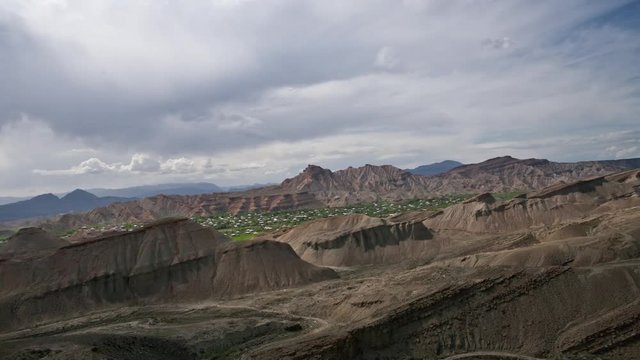 Panoramic View Of Nakhichevan Mountains. Semi-Desert Landscape Time Lapse