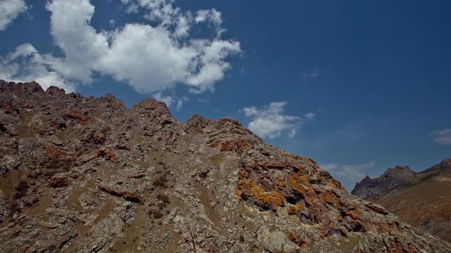 Panorama Of Talysh Desert Mountains. Lerik. Rocky Mountains Time Lapse