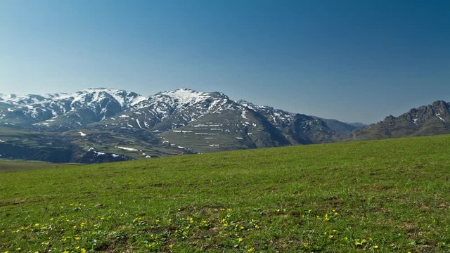 Talysh Mountains Foothills Nature. Green Alpic Waley Under The Highland