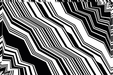 Abstract black and white background with zigzag, oblique lines. Vector illustration