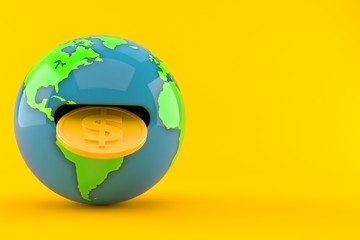 World globe with coin