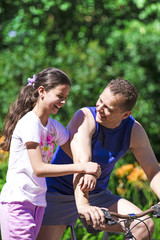 Happy family of two enjoying their time together in the park