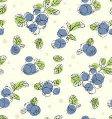 Seamless pattern with color blueberries.
