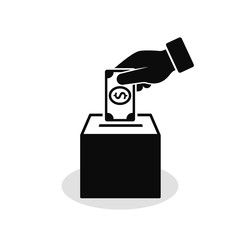 Hand Putting money In Box Vector Icon, Donation concept
