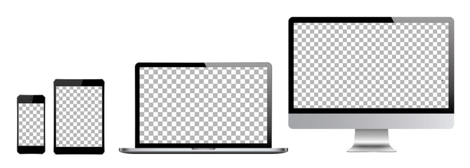 Set of computer, laptop, tablet and phone in a flat vector style - obrazy, fototapety, plakaty