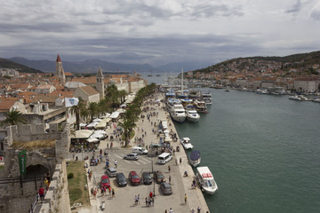 TROGIR, CROATIA: View from the top of Trogir old town in a rainy day