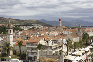 Fototapeta na wymiar View from the top ok Kamerlengo castle of the venetian architecture of trogir old town, Croatia