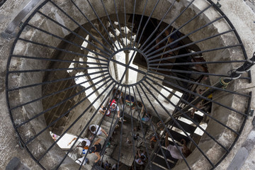 TROGIR, CROATIA: Looking down in the St.Lawrence bell tower in Trogir, Croatia