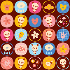 circles pattern baby panda bears flowers clouds