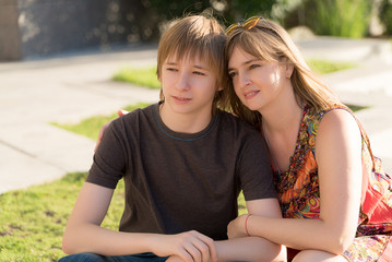 portrait of a mother and son in the park