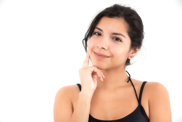 Fototapeta premium Happy emotional girl on a light background