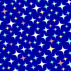 Seamless pattern with sparkles. Shining dark blue background with tiny stars. Cartoon style.