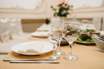 Closeup shot of empty wine glasses  on the table