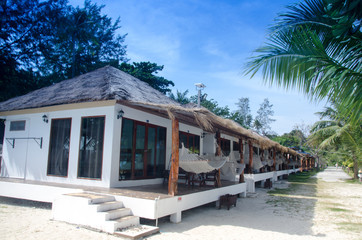 Fototapeta na wymiar Boutique resort with hammock at the front for relax in the vacation time at Andaman resort koh lipe,satun,Thailand