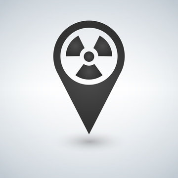 Pinpoint of nuclear zone icon in trendy flat style isolated on white background. Symbol for your web site design, logo, app, UI. Vector illustration.