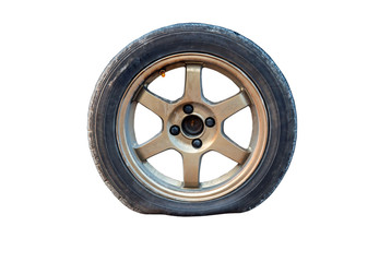 Flat tire isolated from white background.