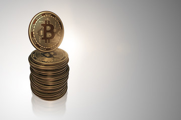 Bitcoins in blockchain cryptocurrency concept